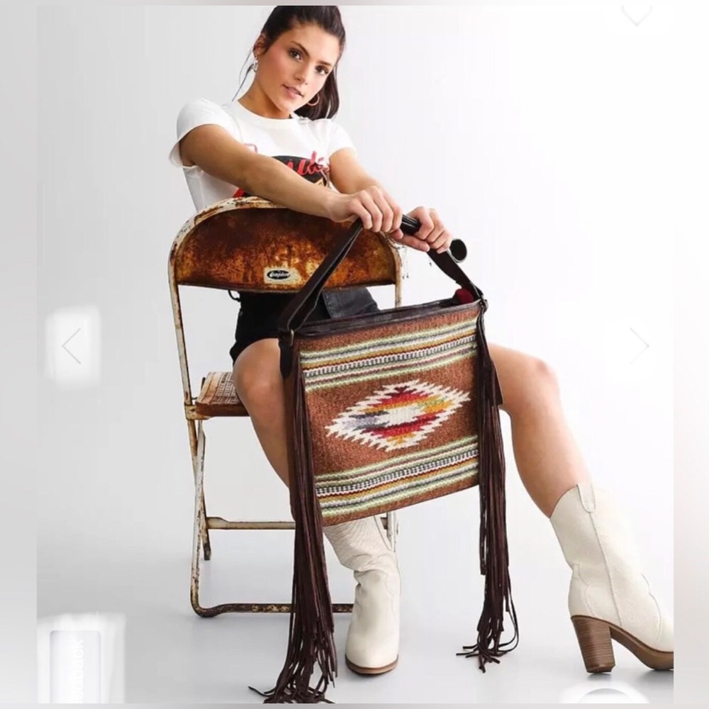 Ariat Brown Southwestern Fringe Crossbody Concealed Weapon Purse Bag